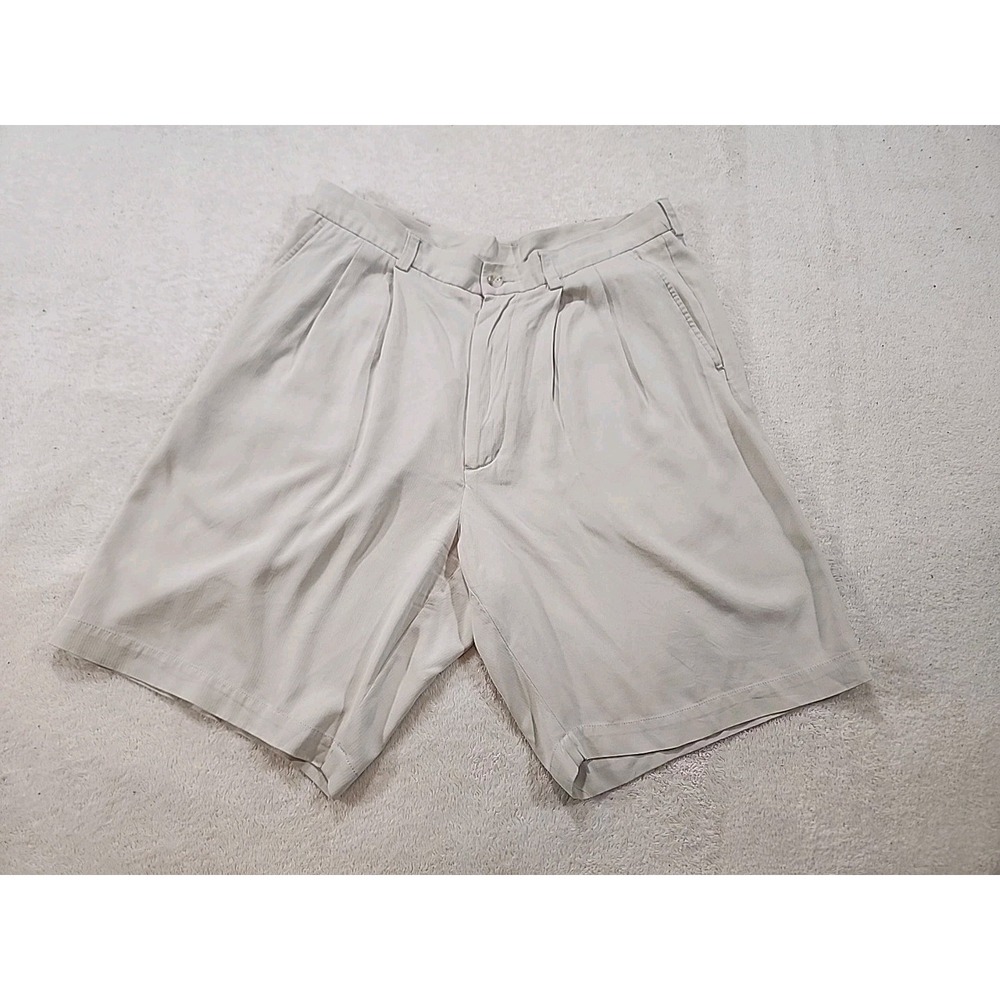Caribbean Men's 100% Silk Pleated Front Slit‎ Pocket Shorts Size 33